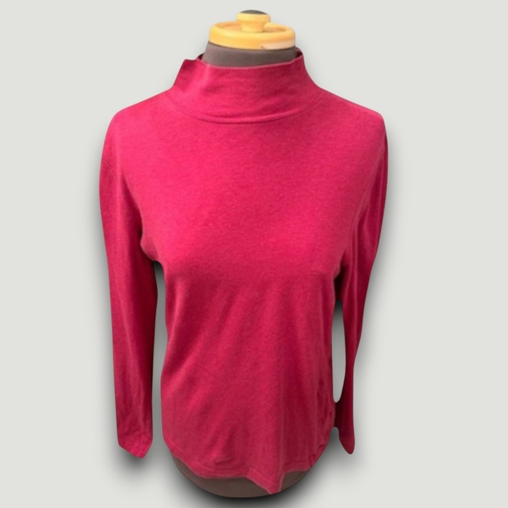 Croft & Barrow Top Womens M Cotton Pink Casual Modest Minimalist Mock Neck - Picture 2 of 7
